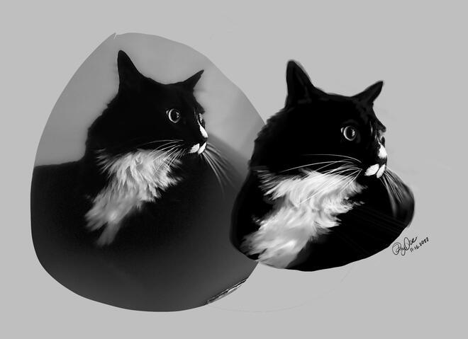 B&W Realism Cat Painting